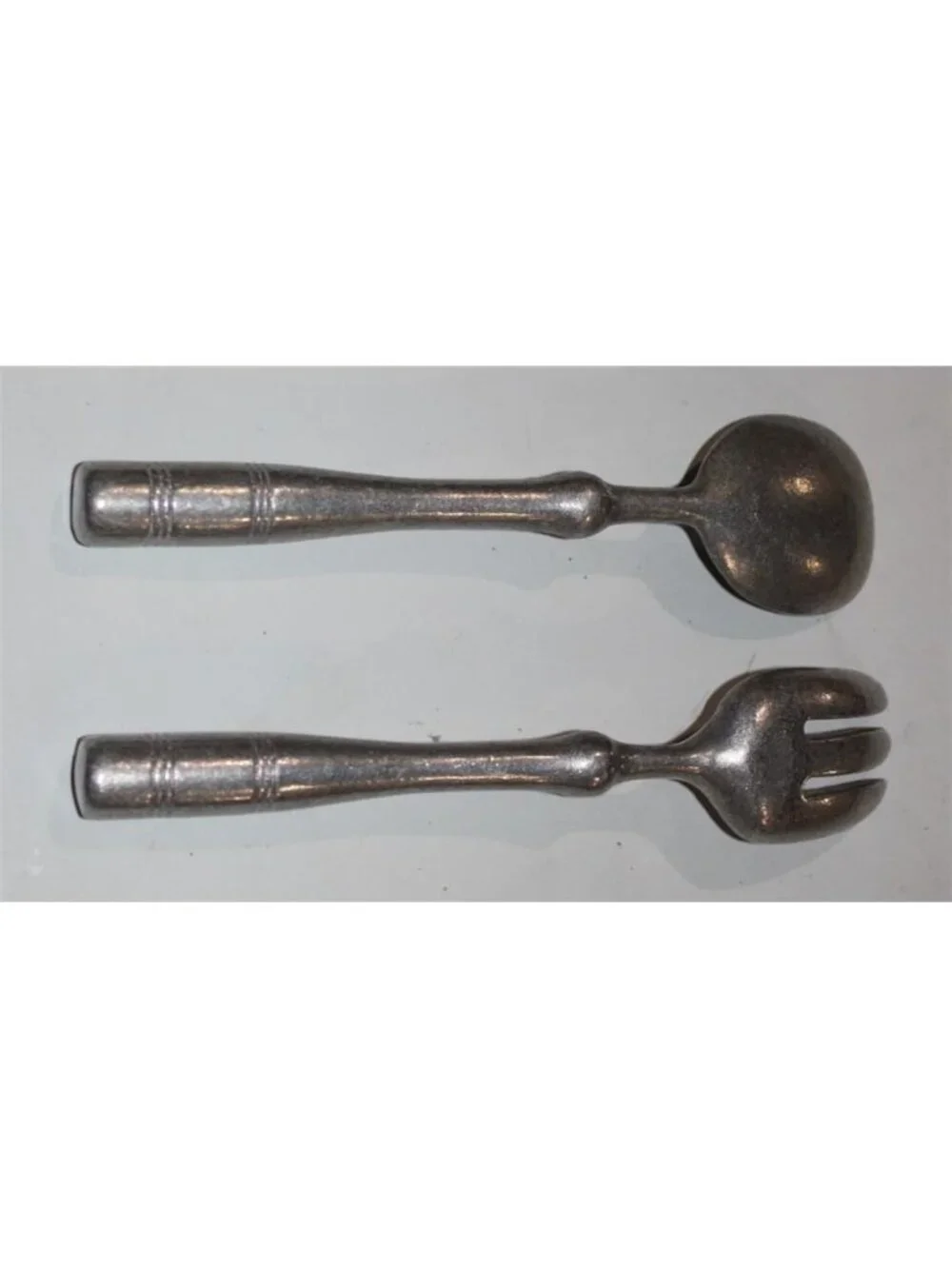 Vintage Heavy Weight Spoon Fork Salad Serving Metalware Pewter Style Colonial